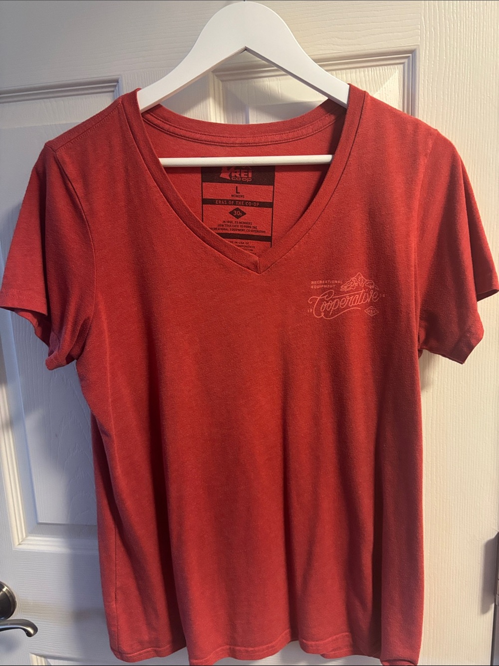 REI Women's Short Sleeve V-Neck Tee in Brick Red